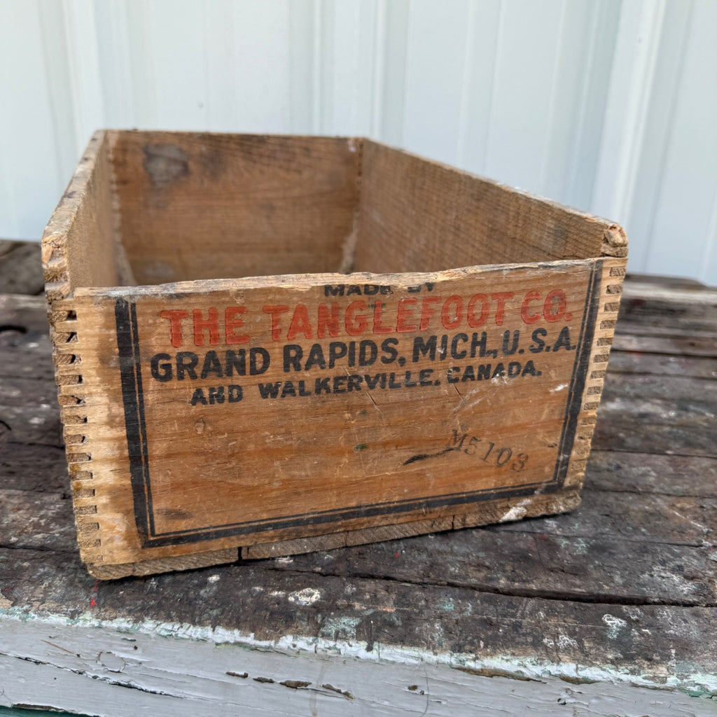 Vintage Tanglefoot Fly Paper Box Antique Wood Wooden Box Crate