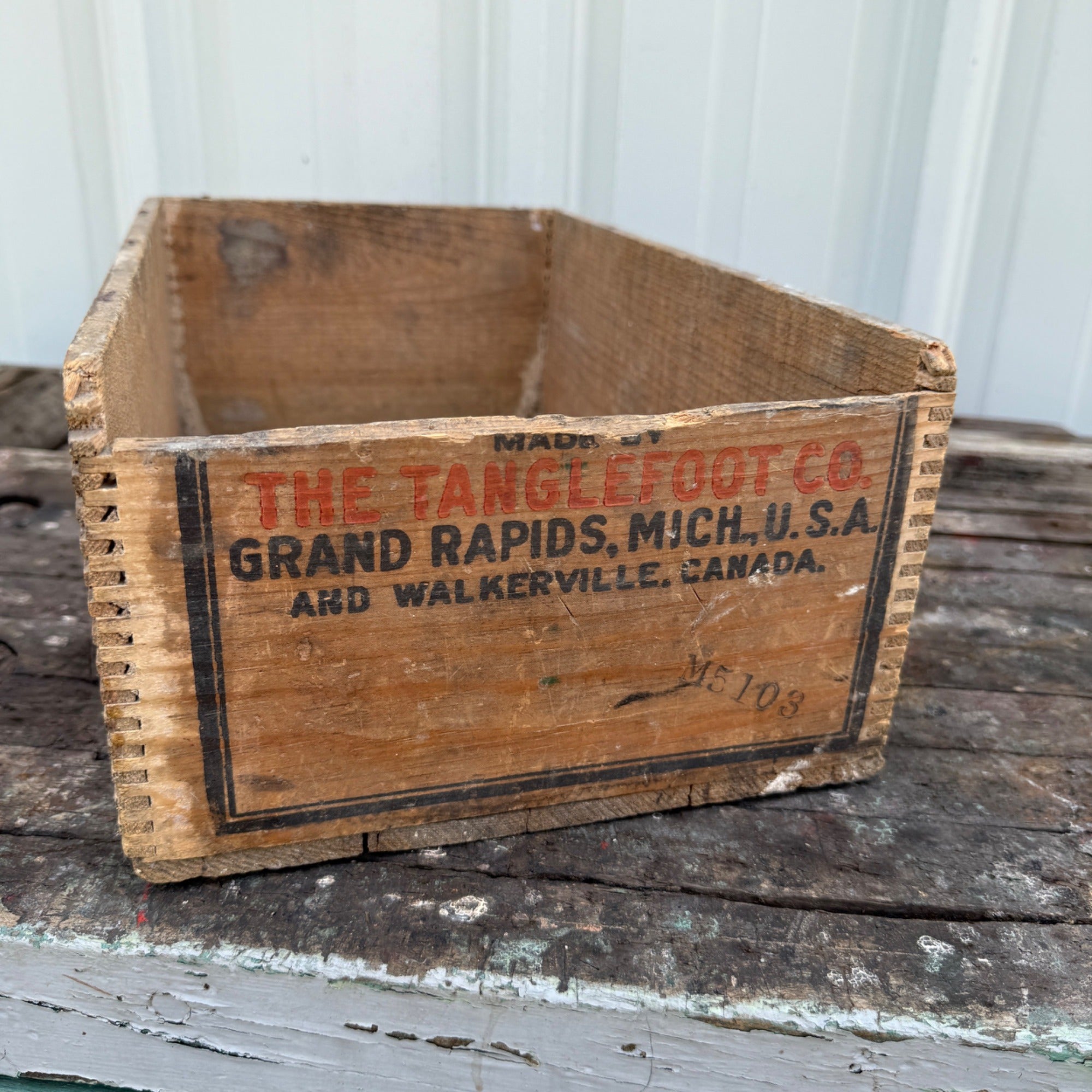 Vintage Tanglefoot Fly Paper Box Antique Wood Wooden Box Crate