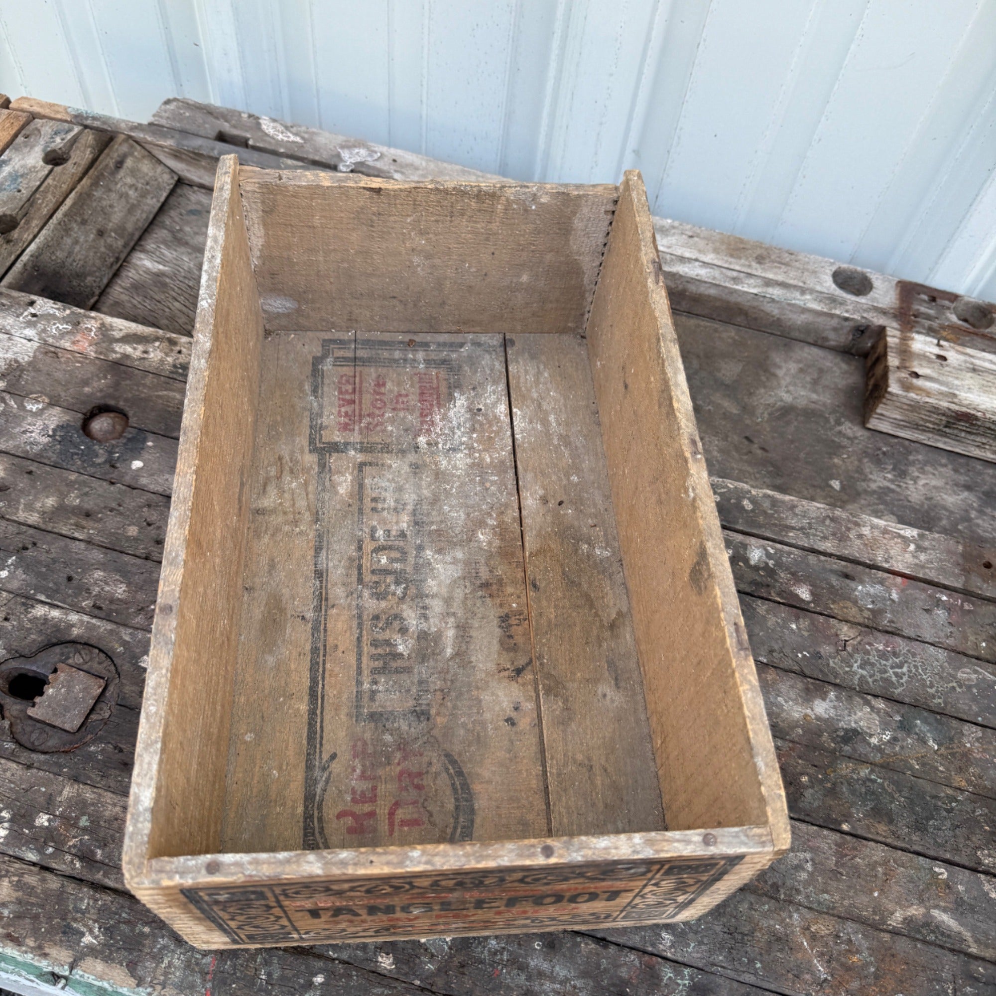 Vintage Tanglefoot Fly Paper Box Antique Wood Wooden Box Crate