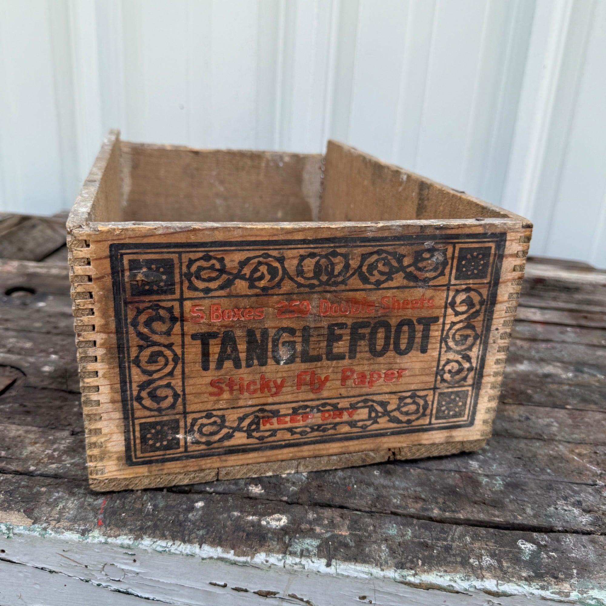 Vintage Tanglefoot Fly Paper Box Antique Wood Wooden Box Crate