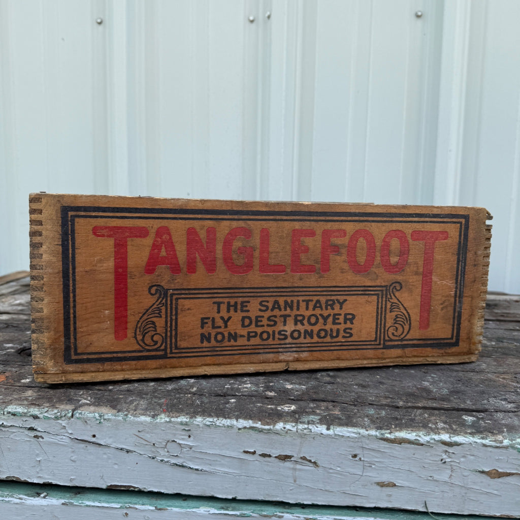 Vintage Tanglefoot Fly Paper Box Antique Wood Wooden Box Crate