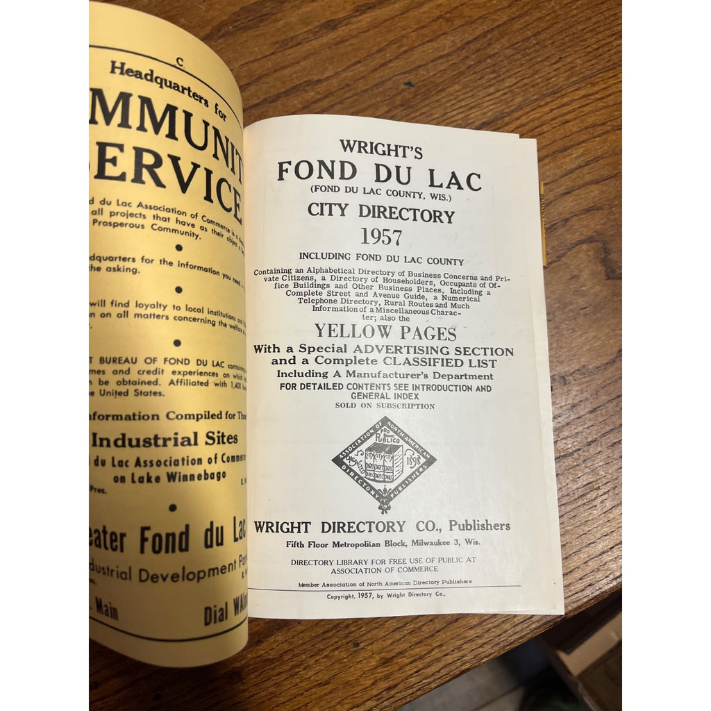 Vintage 1957 Fond du Lac Wisconsin Buisness Directory Hardcover Book Ads Wis WI