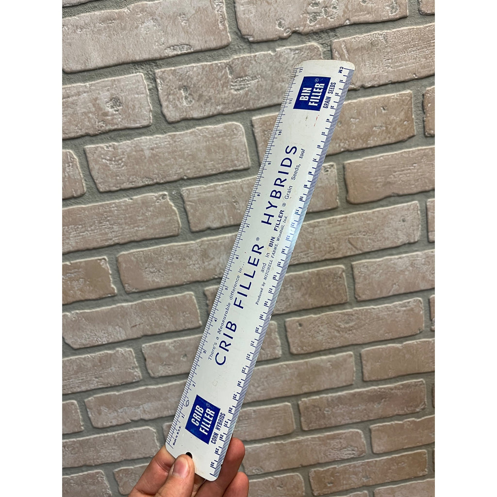 Vintage Mitchell Farms Crib Bin Filler Farm Advertising Tin Ruler 12" Windfall IN