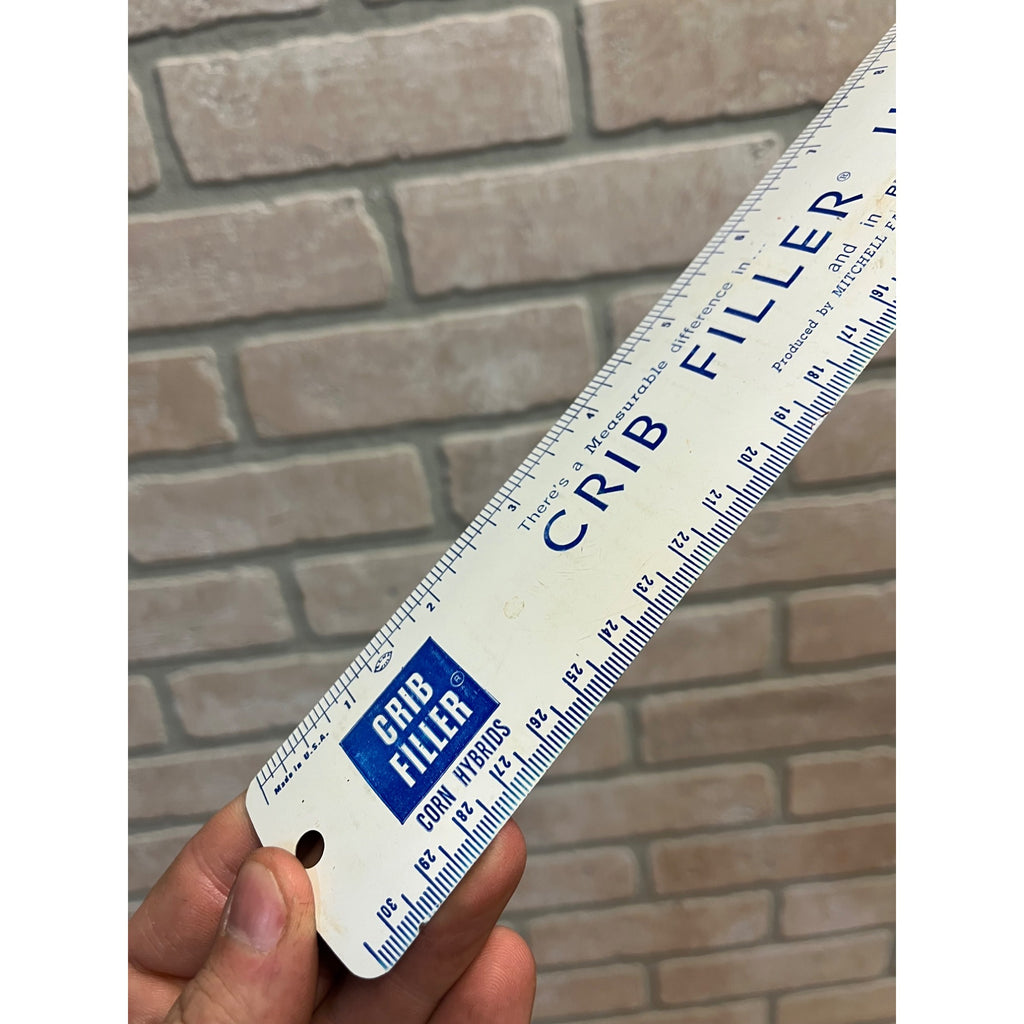 Vintage Mitchell Farms Crib Bin Filler Farm Advertising Tin Ruler 12" Windfall IN
