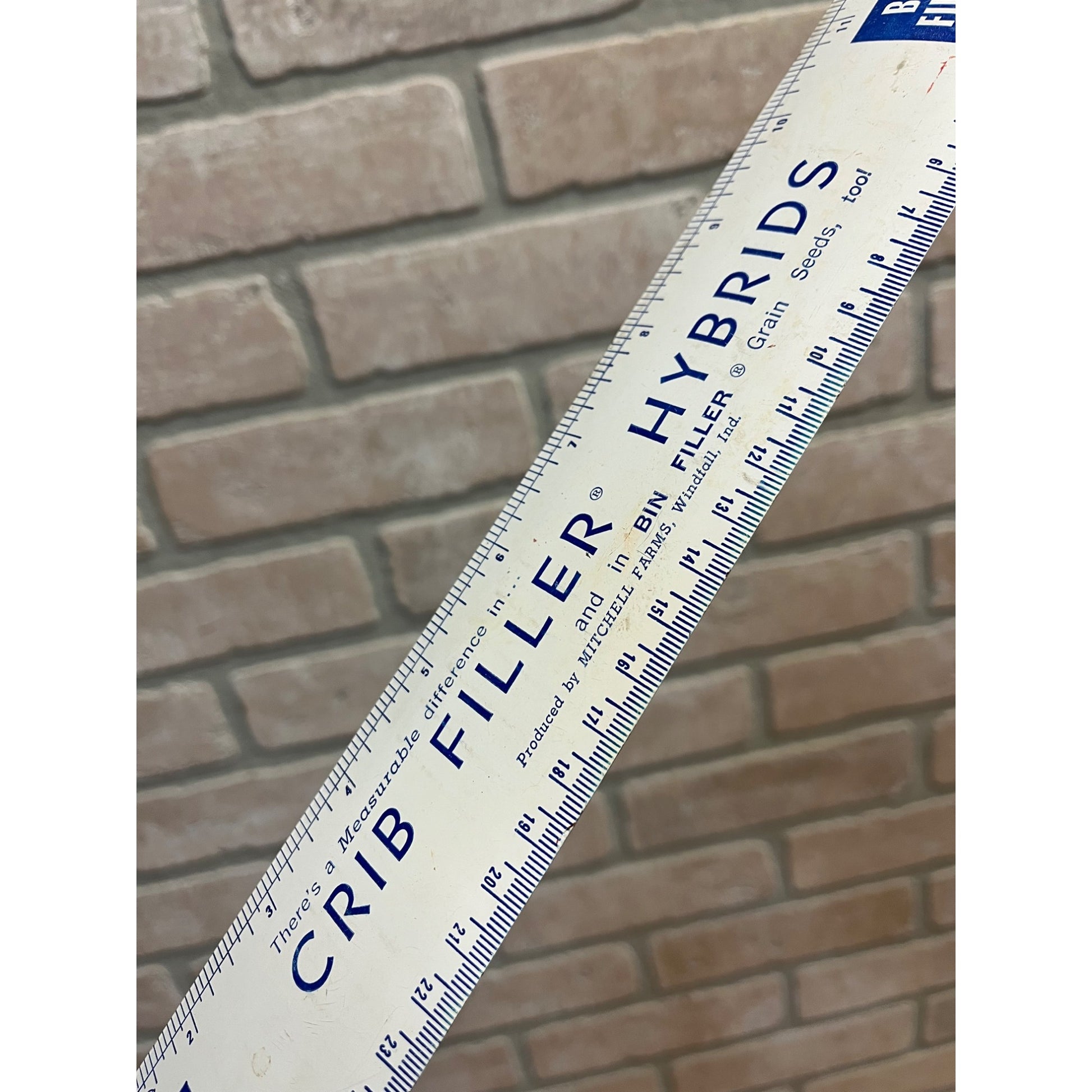 Vintage Mitchell Farms Crib Bin Filler Farm Advertising Tin Ruler 12" Windfall IN