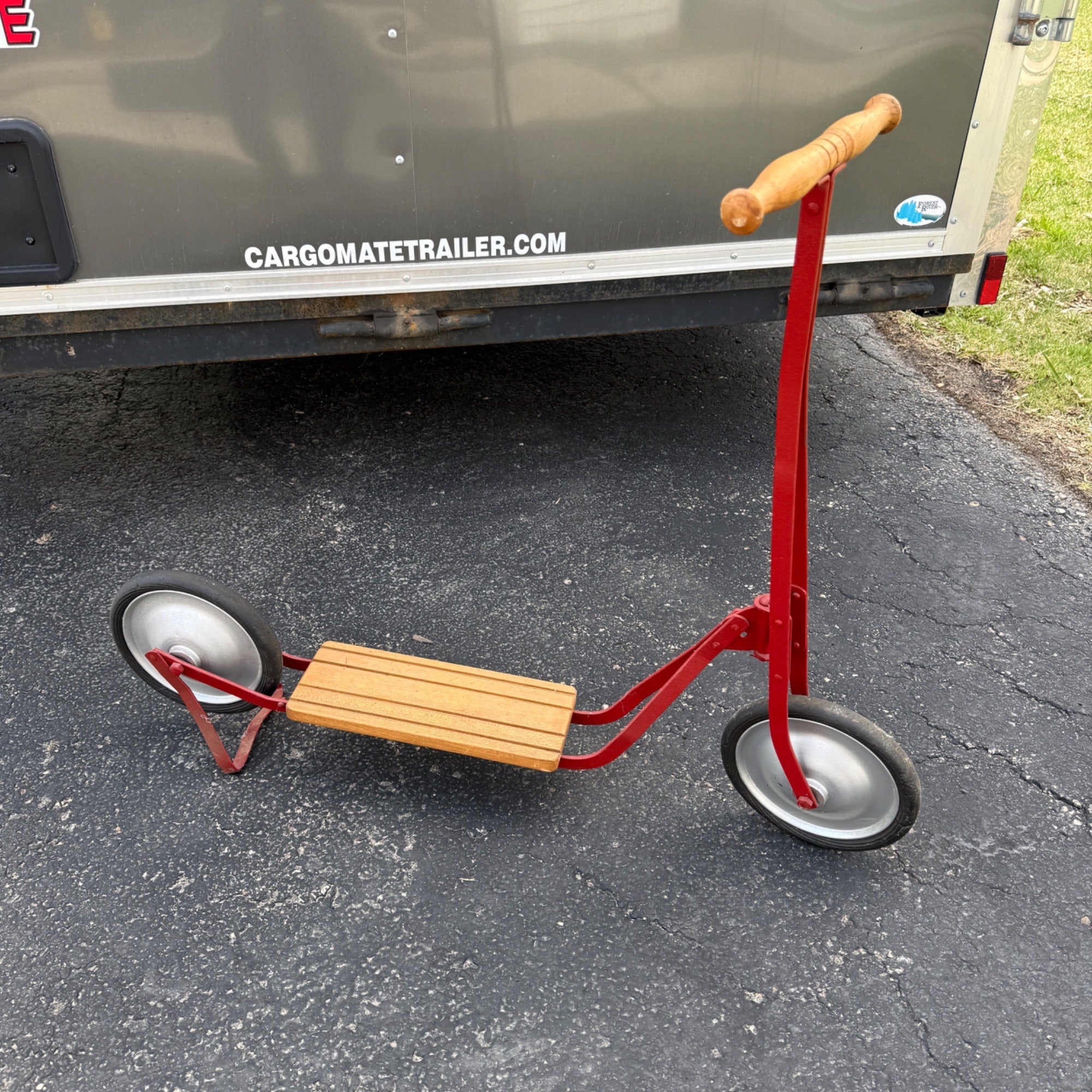 1930s Metal and Wood Children's Scooter Toy Red Restored