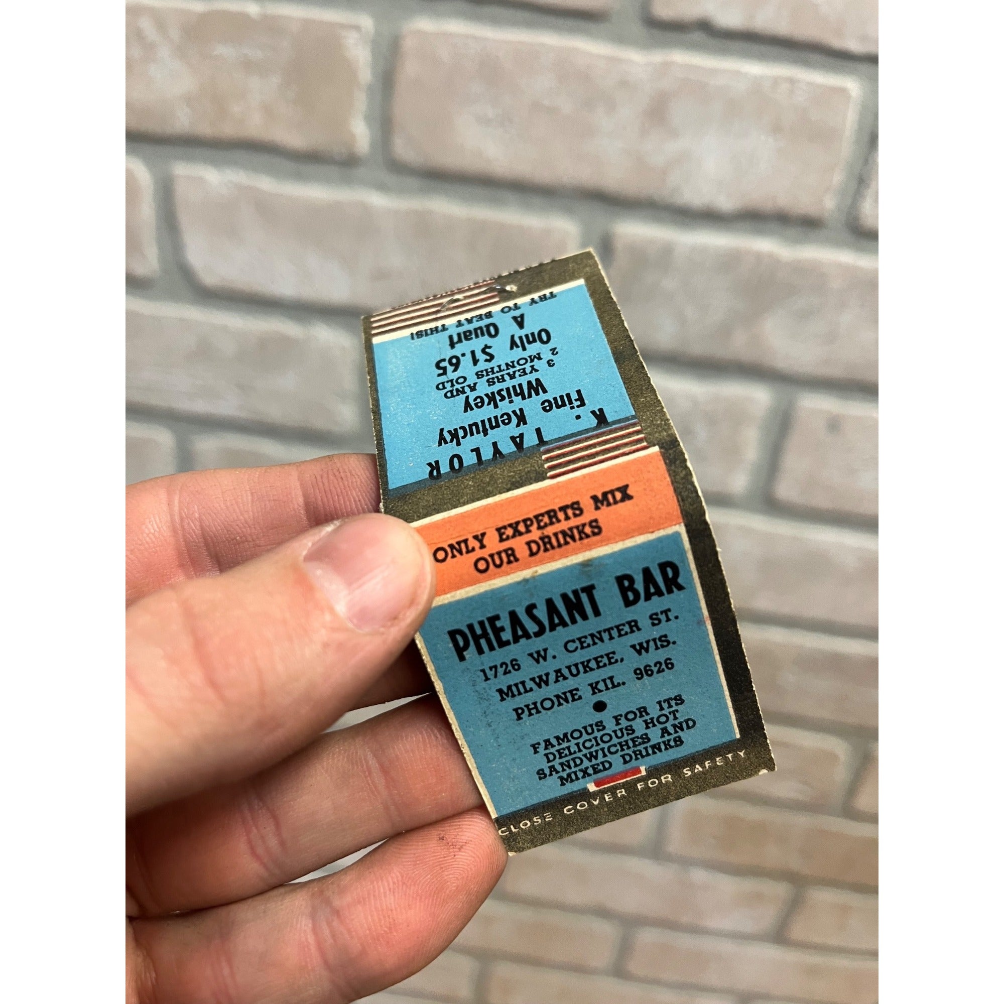 Vintage 1930s Pheasant Bar Tavern - Milwaukee Wisconsin - FULL Matchbook WI Wis