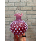 Vintage Fenton Cranberry Opalescent Hobnail Glass Cruet w/ Stopper