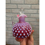 Vintage Fenton Cranberry Opalescent Hobnail Glass Cruet w/ Stopper