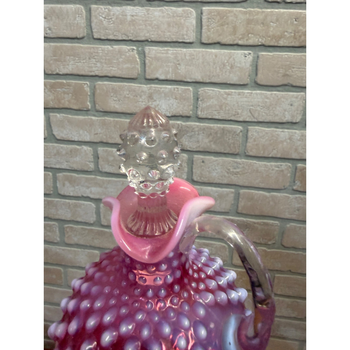 Vintage Fenton Cranberry Opalescent Hobnail Glass Cruet w/ Stopper