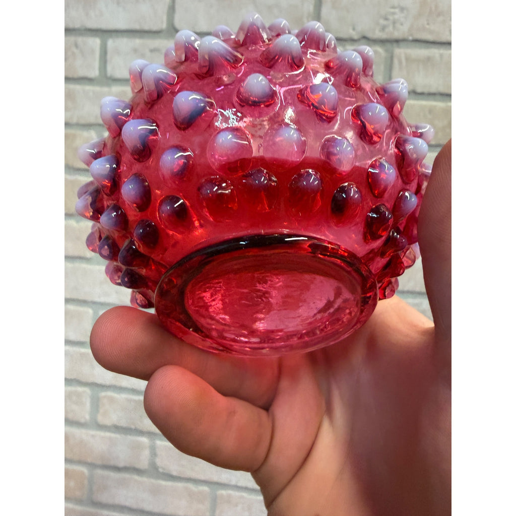 Vintage Fenton Cranberry Opalescent Hobnail Glass Cruet w/ Stopper