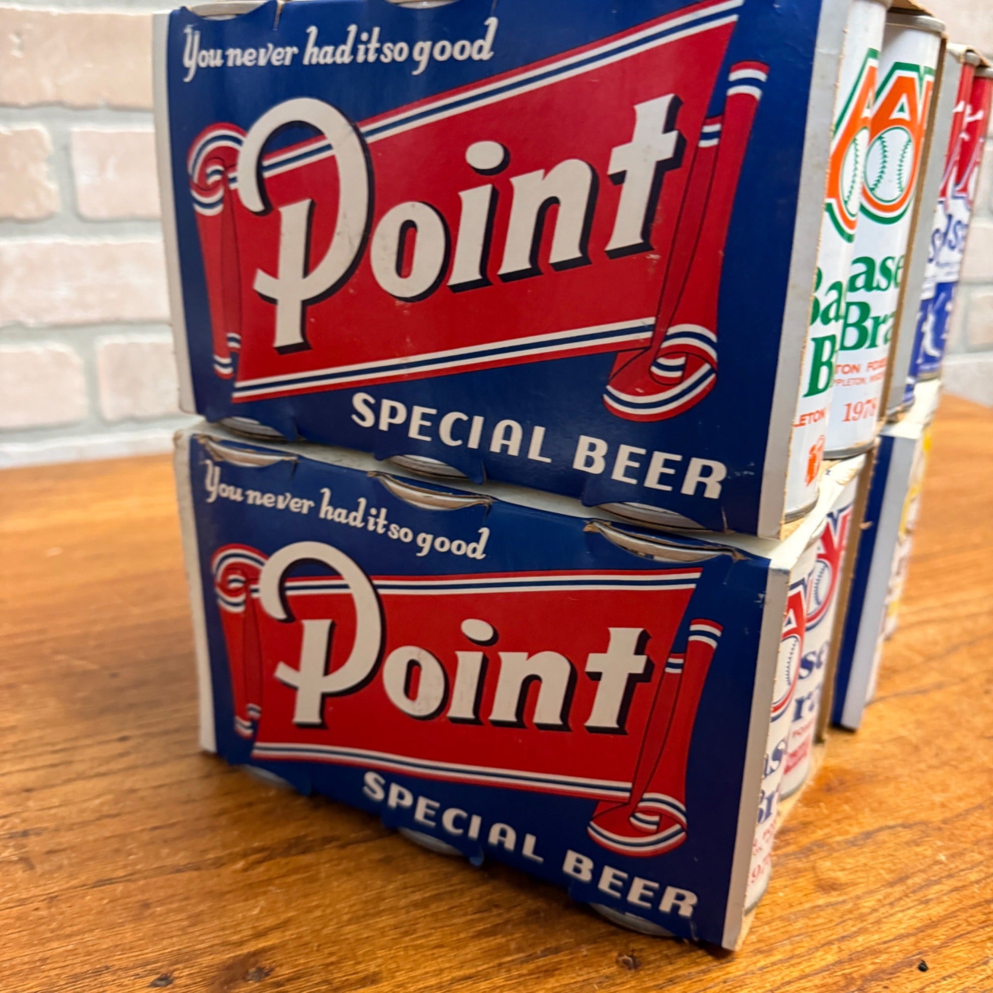 (4) Vintage Point Beer 6-Pack Case Carriers w/ AF Basebrau Flat Cans Stevens Point WI