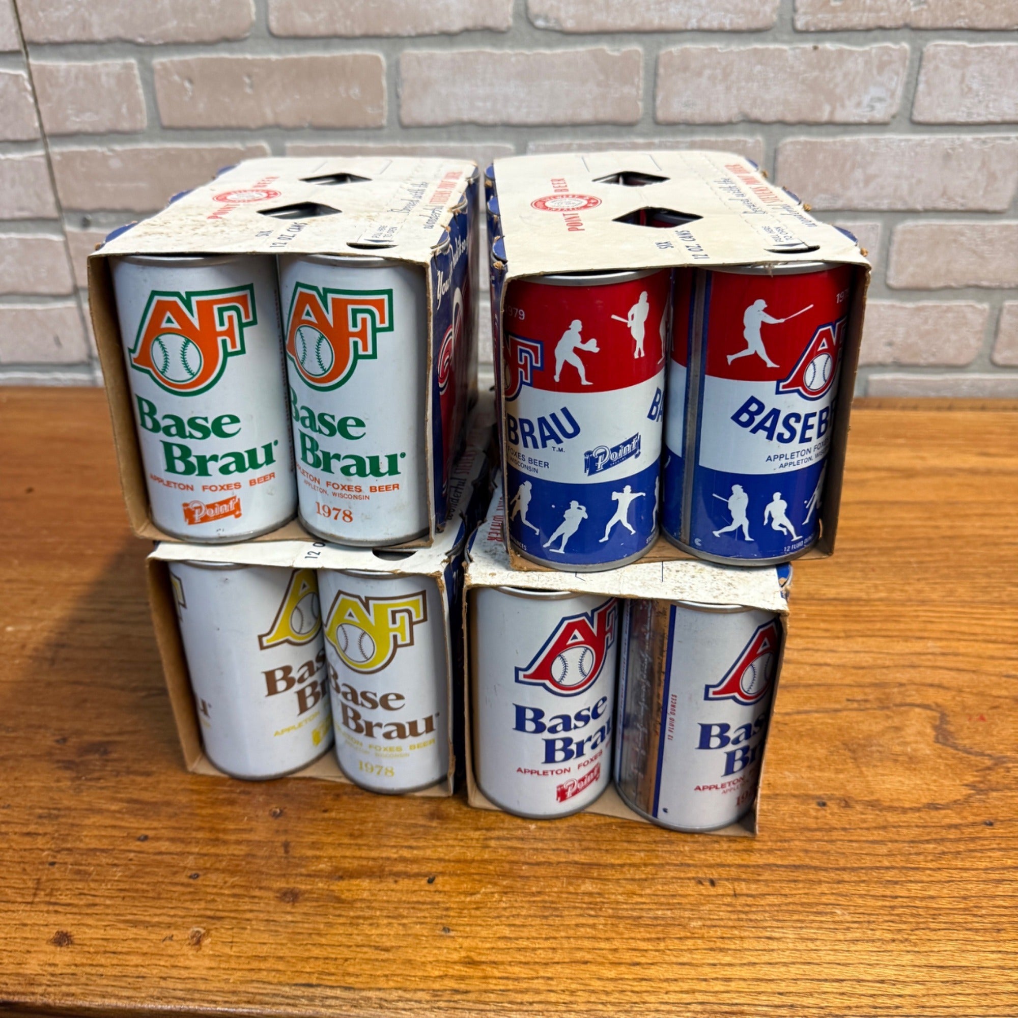 (4) Vintage Point Beer 6-Pack Case Carriers w/ AF Basebrau Flat Cans Stevens Point WI