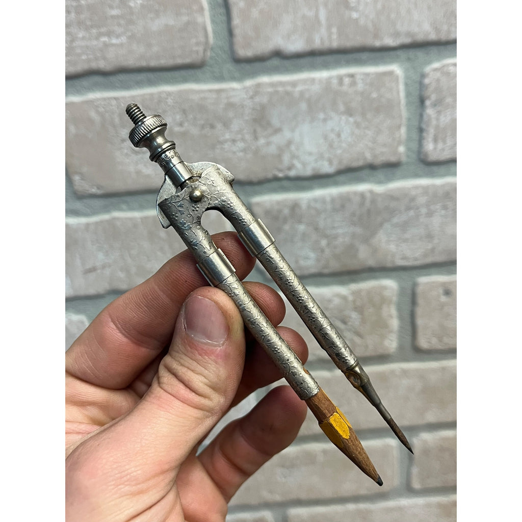 Antique Eagle Pencil Co. Ornate Floral Design Compass - Works