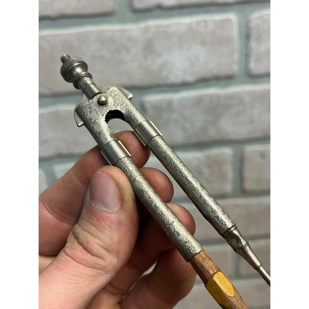 Antique Eagle Pencil Co. Ornate Floral Design Compass - Works