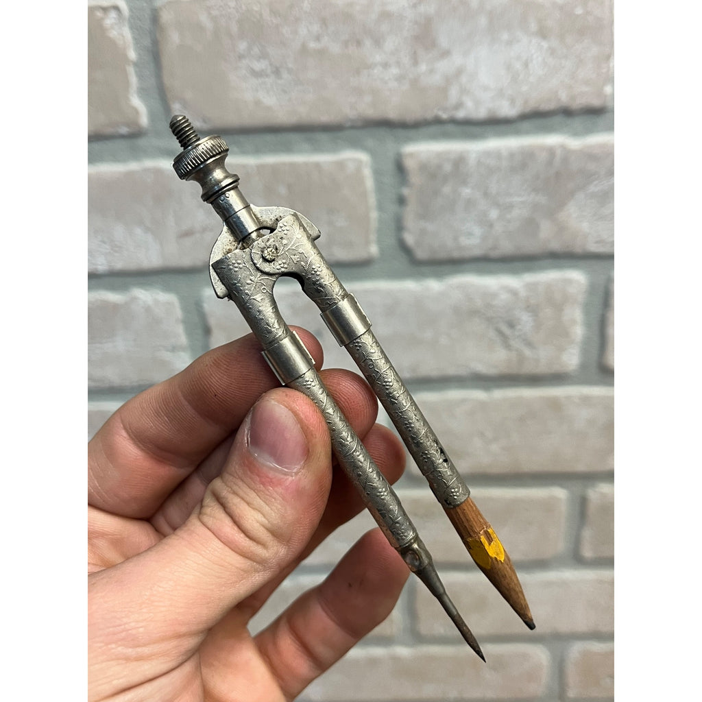 Antique Eagle Pencil Co. Ornate Floral Design Compass - Works