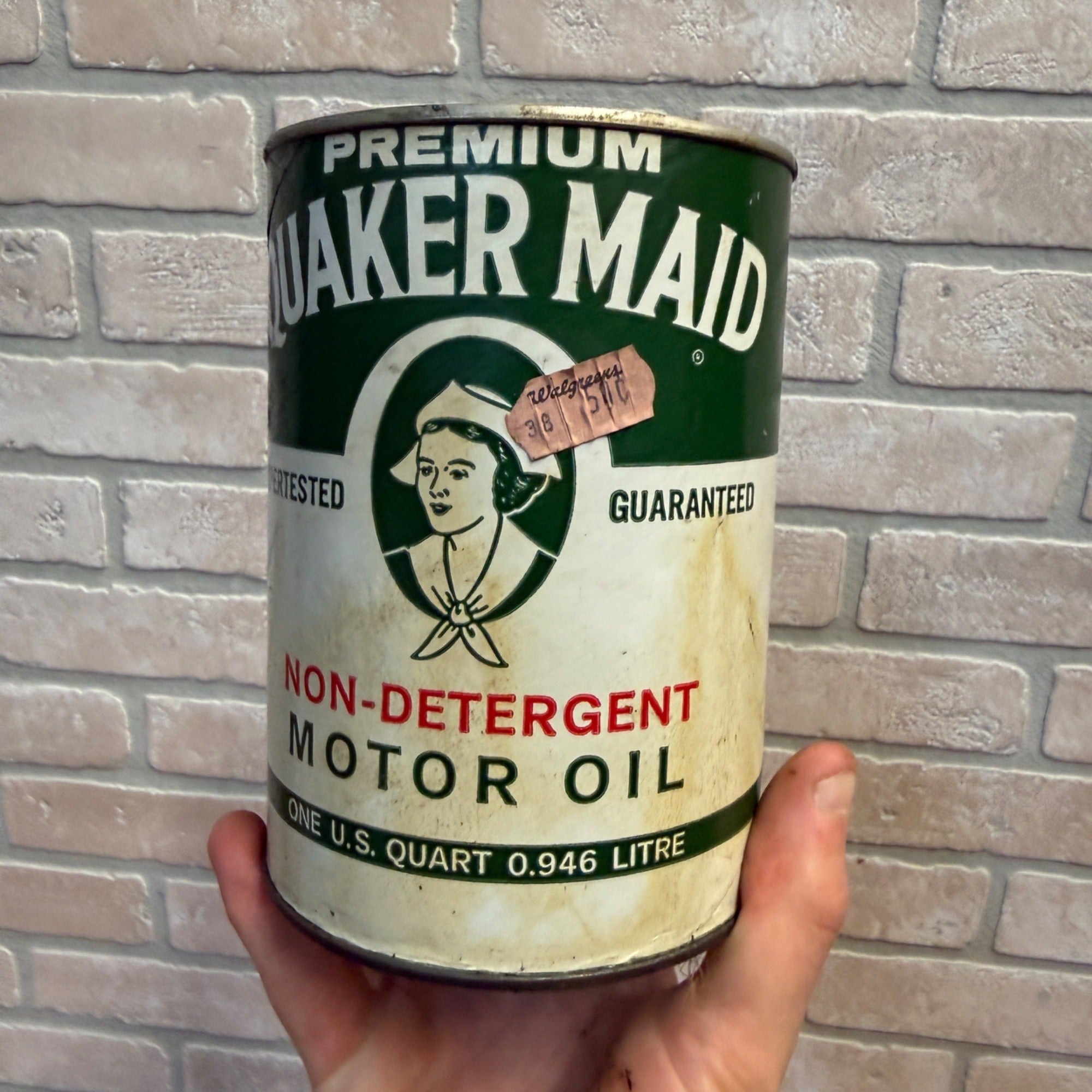 Vintage Premium Quaker Maid Motor Oil Can 1 Quart SEA 30w