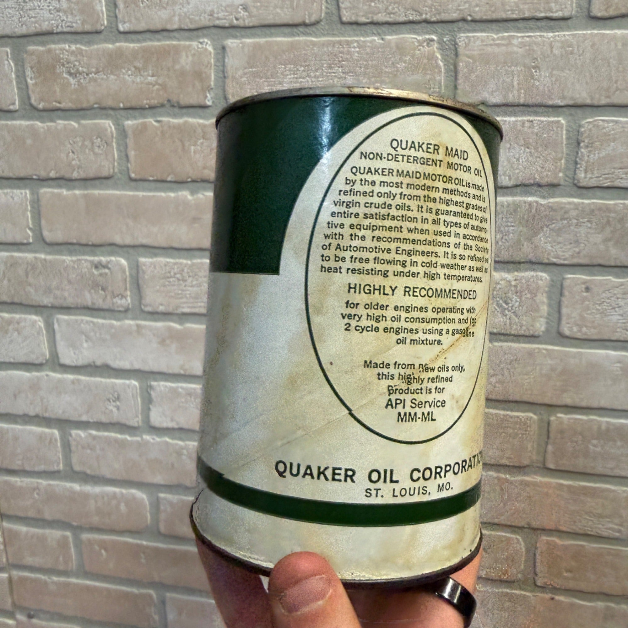 Vintage Premium Quaker Maid Motor Oil Can 1 Quart SEA 30w