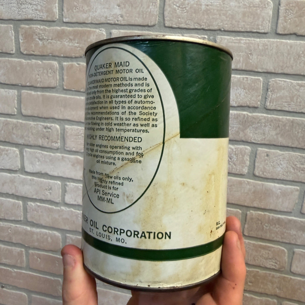 Vintage Premium Quaker Maid Motor Oil Can 1 Quart SEA 30w