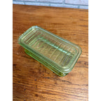 1930s Uranium Glass Kitchen Refrigerator Storage Box Glows W/ Lid Green Depression