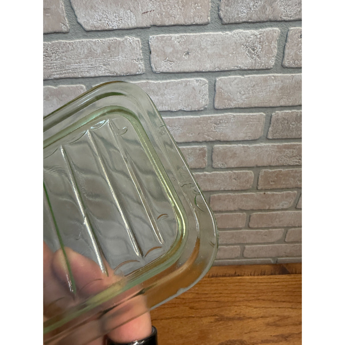 1930s Uranium Glass Kitchen Refrigerator Storage Box Glows W/ Lid Green Depression