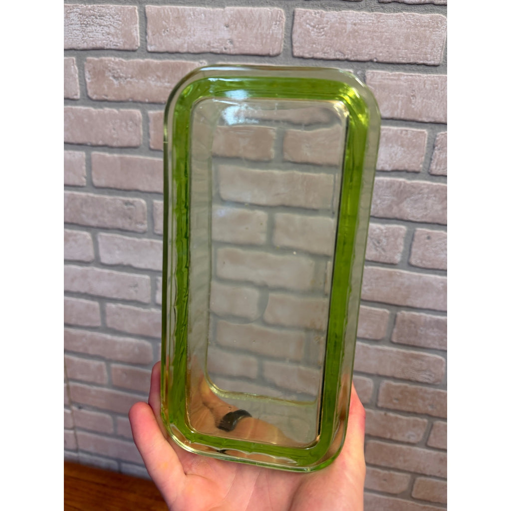 1930s Uranium Glass Kitchen Refrigerator Storage Box Glows W/ Lid Green Depression