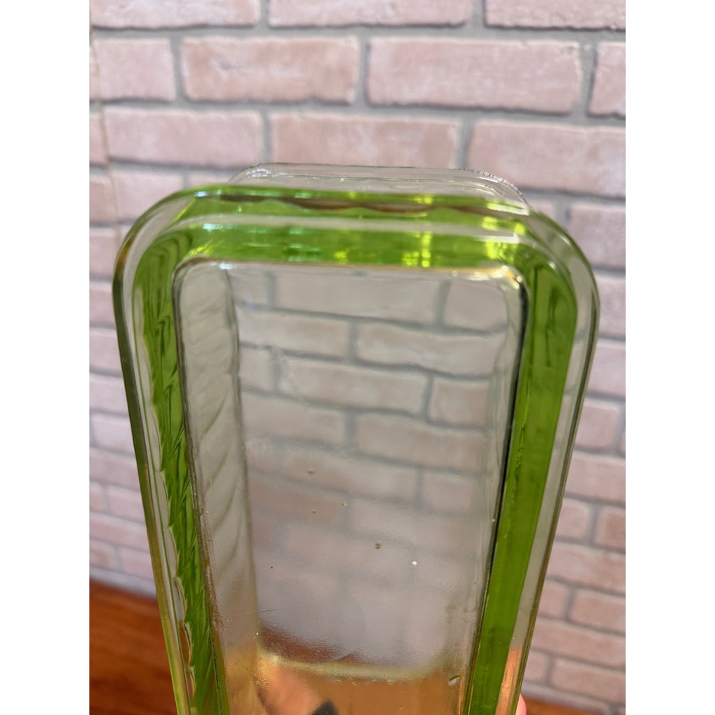 1930s Uranium Glass Kitchen Refrigerator Storage Box Glows W/ Lid Green Depression