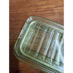 1930s Uranium Glass Kitchen Refrigerator Storage Box Glows W/ Lid Green Depression