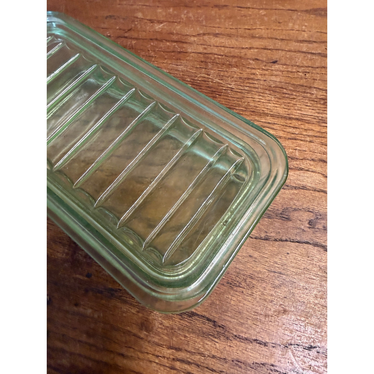 1930s Uranium Glass Kitchen Refrigerator Storage Box Glows W/ Lid Green Depression