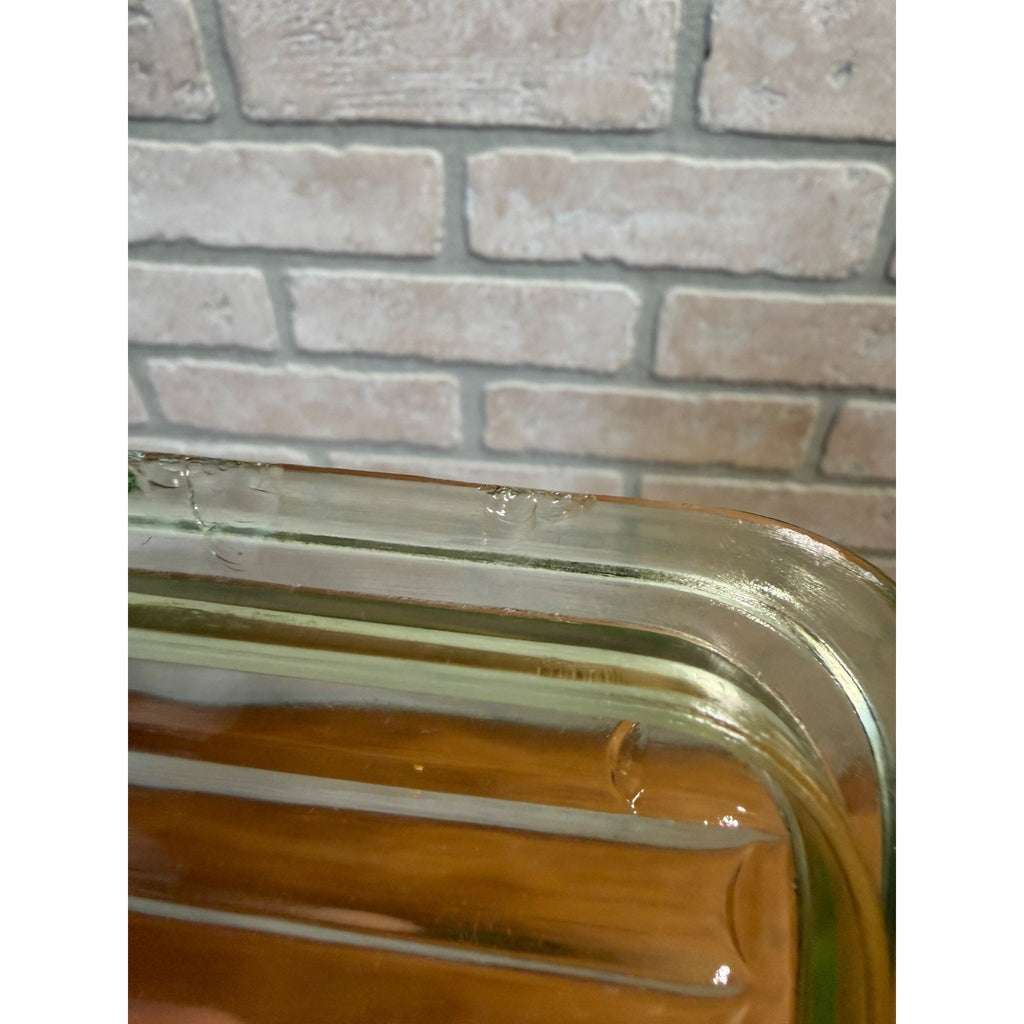 1930s Uranium Glass Kitchen Refrigerator Storage Box Glows W/ Lid Green Depression