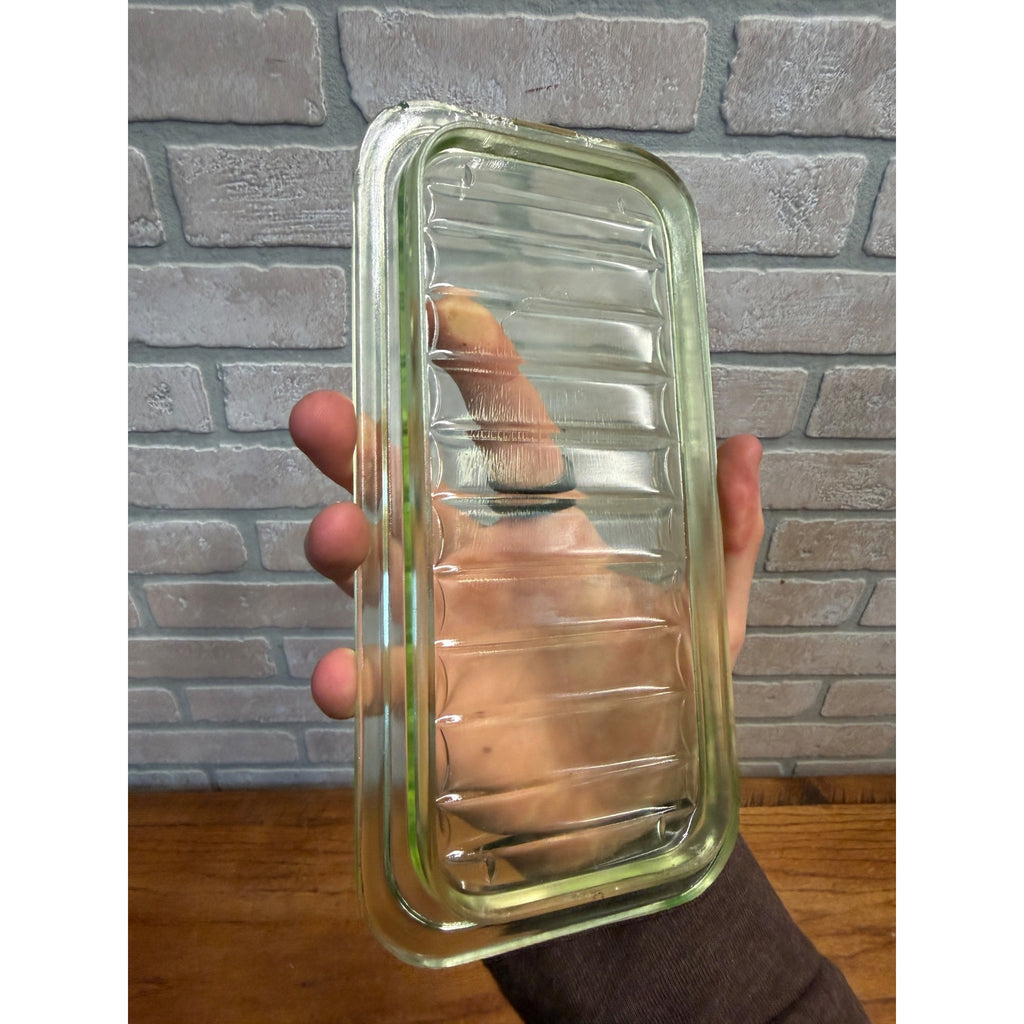 1930s Uranium Glass Kitchen Refrigerator Storage Box Glows W/ Lid Green Depression