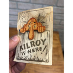 WWII Wooden Kilroy Was Here Pocket Peeper Peekie On Original Card WW2 Vintage
