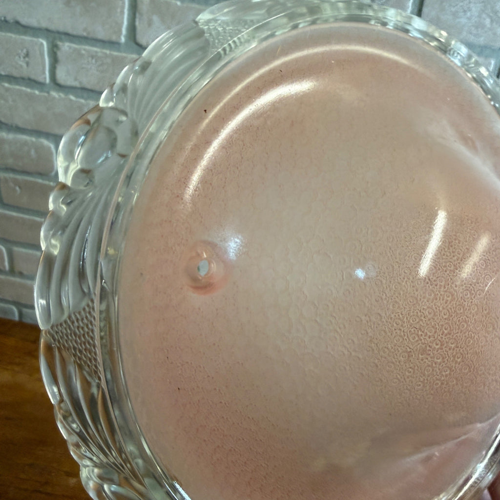 Art Deco Floral Pastel Pink Ceiling Light Shade Clear Drape Glass 3 Chain MCM