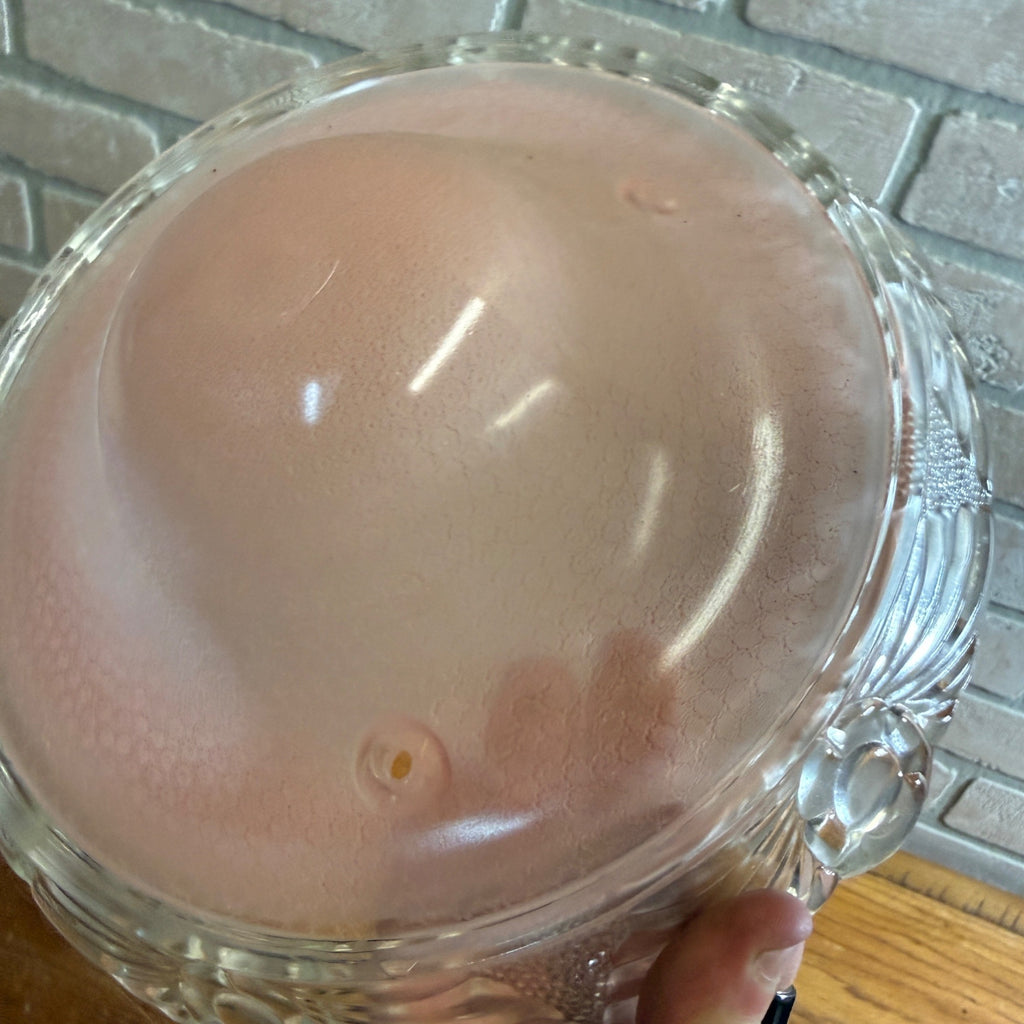 Art Deco Floral Pastel Pink Ceiling Light Shade Clear Drape Glass 3 Chain MCM