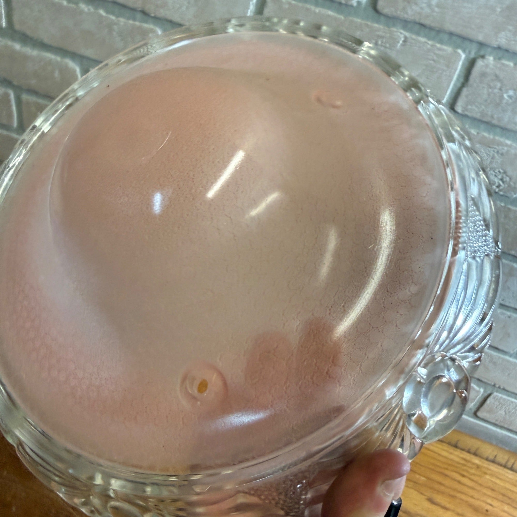 Art Deco Floral Pastel Pink Ceiling Light Shade Clear Drape Glass 3 Chain MCM