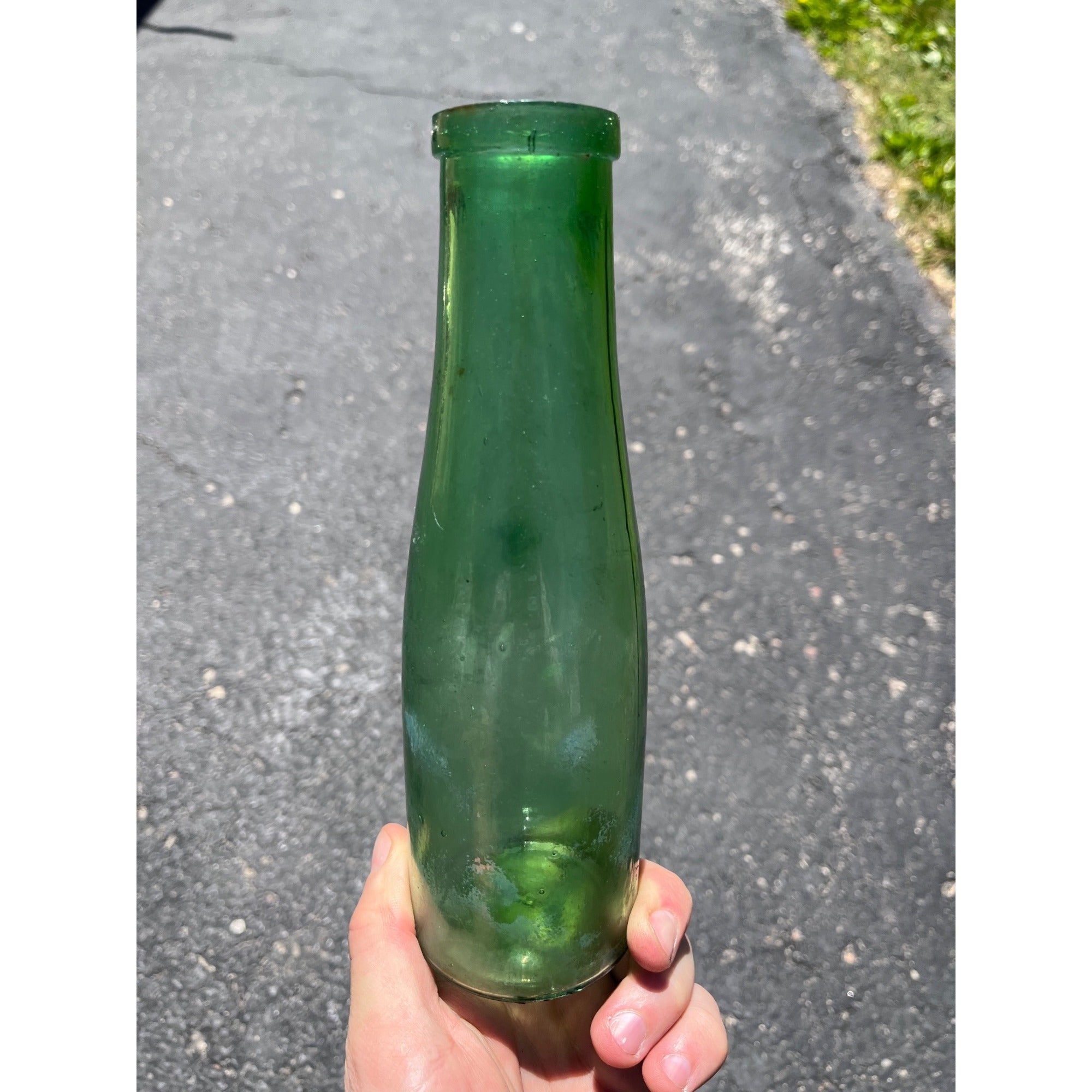 Antique c1870s Deep Green Food Preserve Pickle Condiment Glass Bottle Jar 8.5"