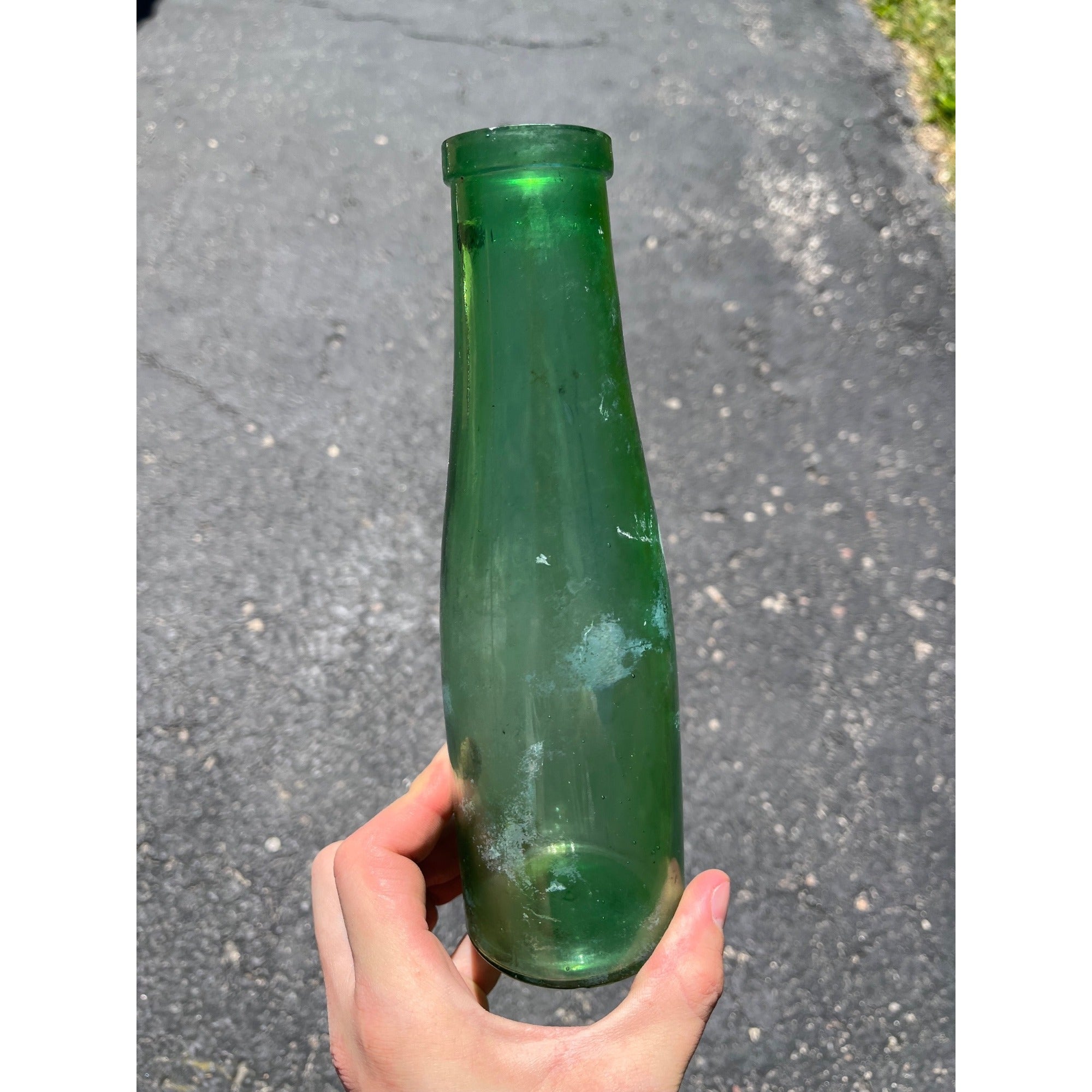 Antique c1870s Deep Green Food Preserve Pickle Condiment Glass Bottle Jar 8.5"