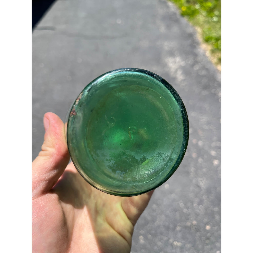 Antique c1870s Deep Green Food Preserve Pickle Condiment Glass Bottle Jar 8.5"