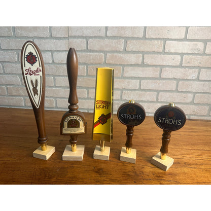 Vintage Stroh's Beer Lot (5) Tap Handles Wood & Plastic Light, Signature ++