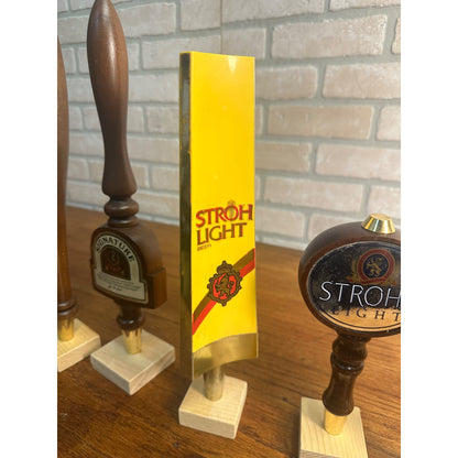 Vintage Stroh's Beer Lot (5) Tap Handles Wood & Plastic Light, Signature ++