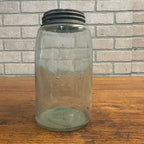 Antique ATLAS MASON’S PATENT Aqua Green Glass Quart Jar Zinc Cap Bubbles