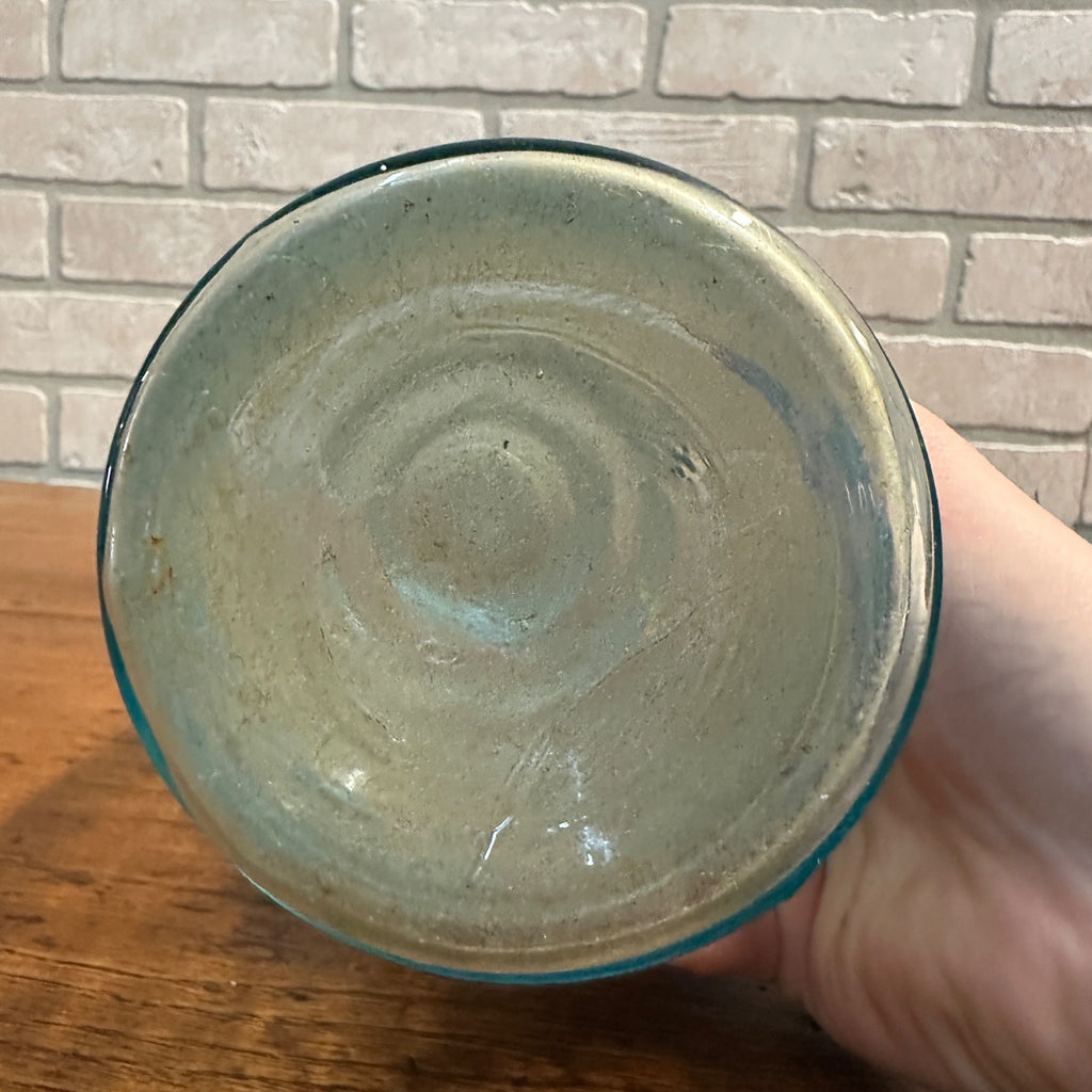 Antique ATLAS MASON’S PATENT Aqua Green Glass Quart Jar Zinc Cap Bubbles