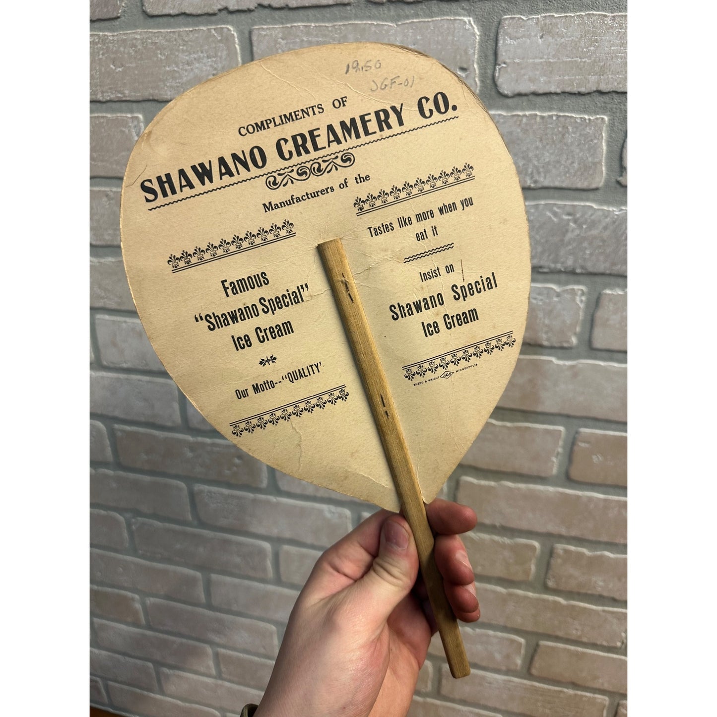 RARE Vintage 1920s Shawano Creamery Co. Ice Cream Advertising Fan WI Wis Wisconsin