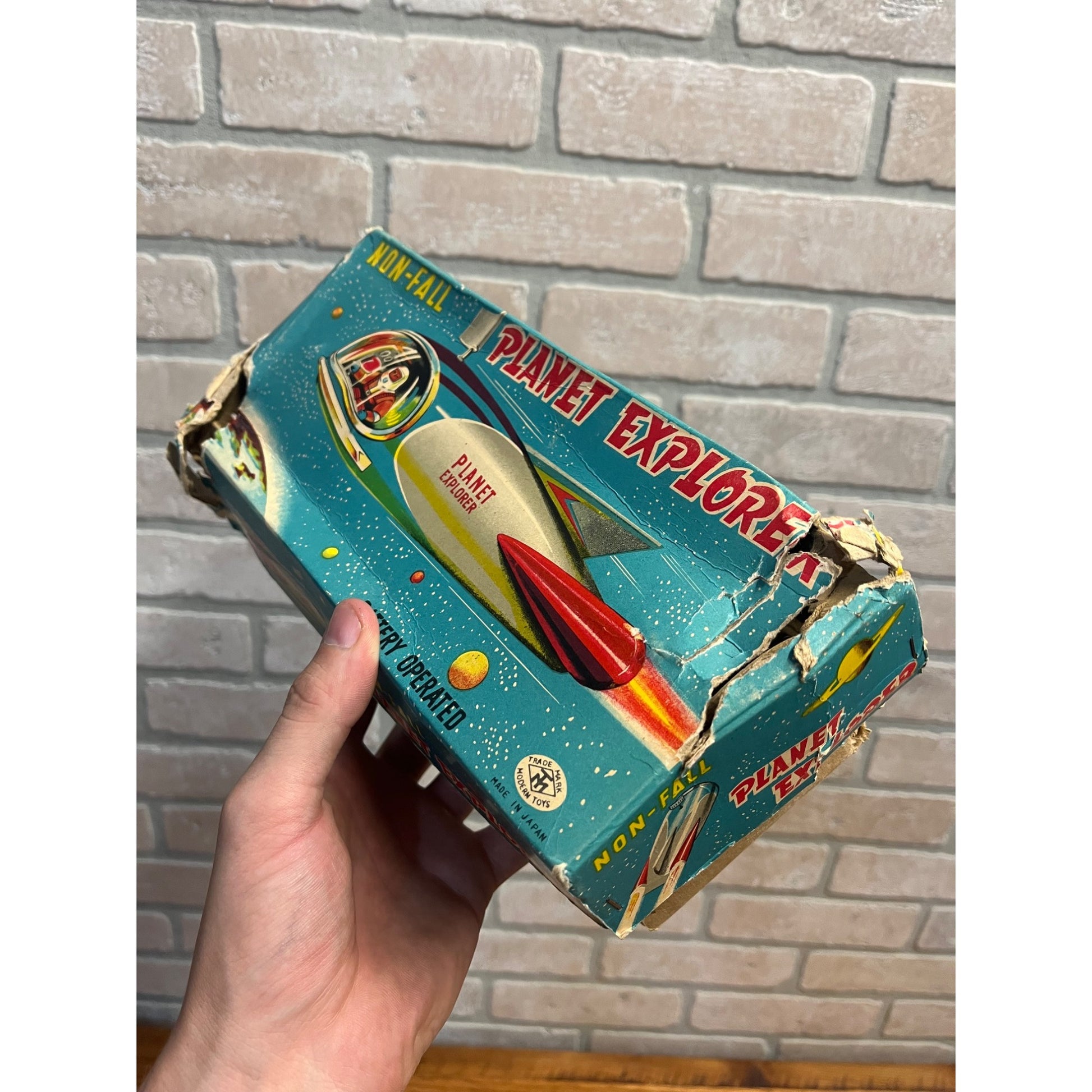 Masudaya MT Modern Toys Japan Tin Battery Op Planet Explorer Space Ship w/ Box
