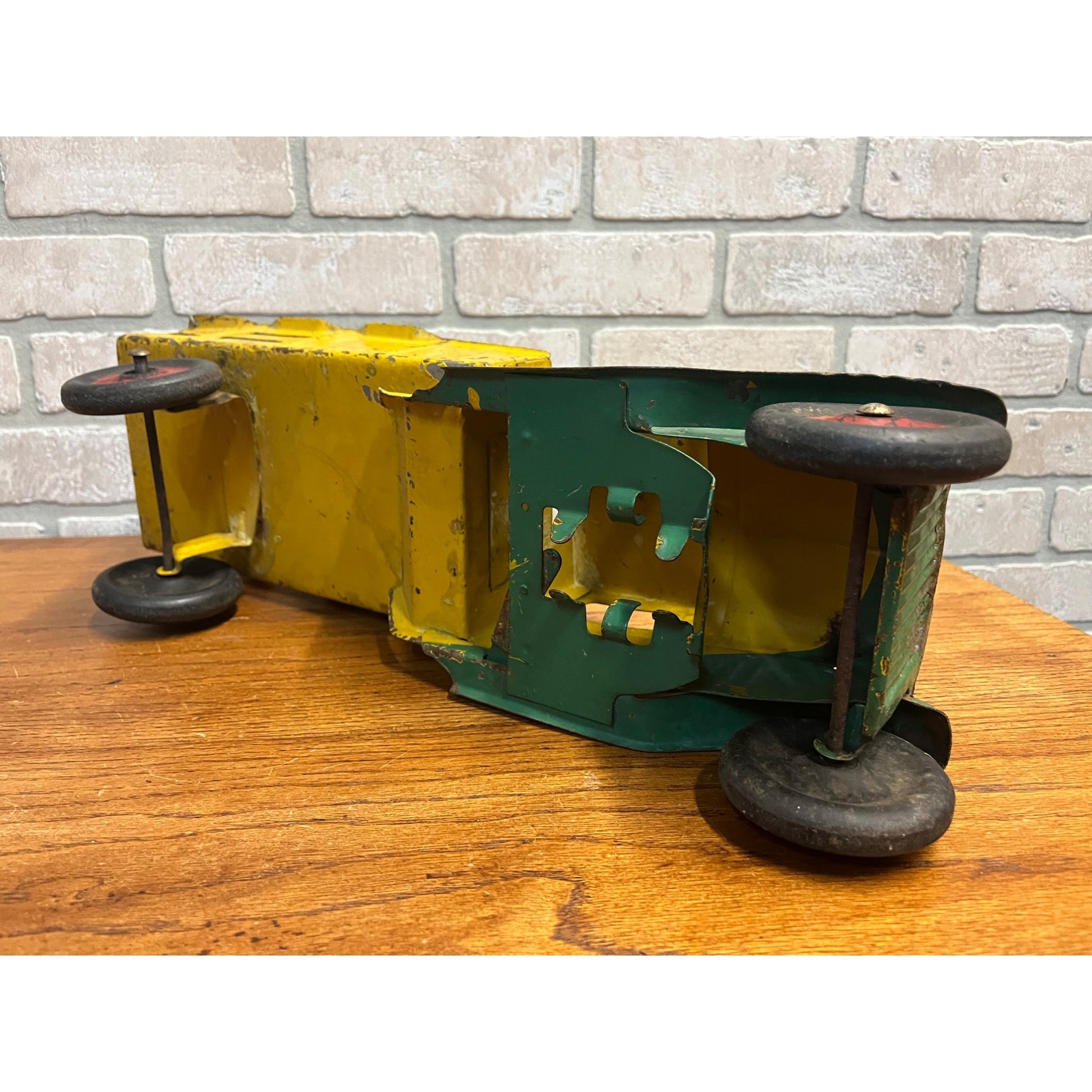 Vintage Buddy L City Dray Pressed Steel Toy Truck 19" Yellow / Green