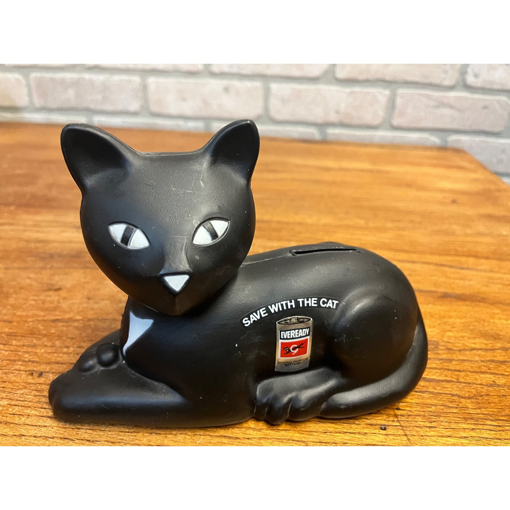 Vintage Molded Plastic EVEREADY Battery Black Cat Bank Nine (9) Volt Cat Logo Mascot 1981