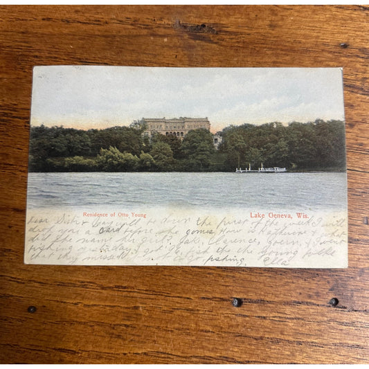 Vintage c1909 Otto Young Residence Lake Geneva Wisconsin Wis Original Postcard WI