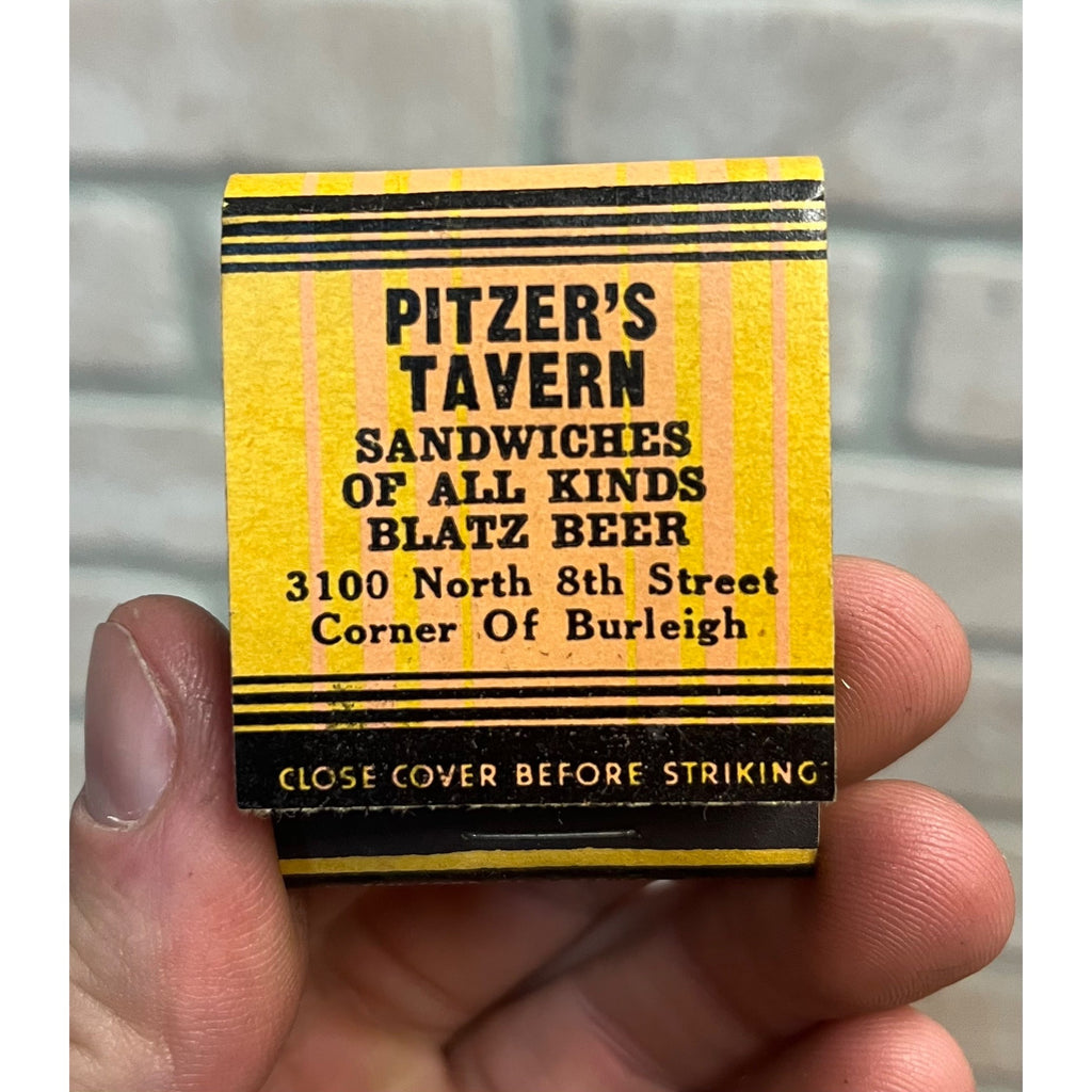 Vintage Pitzer's Tavern Bar - Milwaukee Wisconsin - Advertising FULL Matchbook Blatz