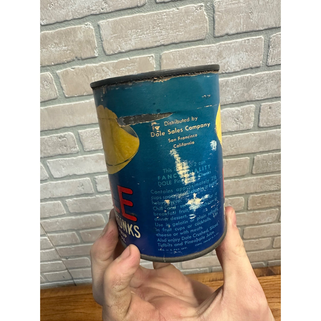 Vintage 1940s Dole Pineapple Chunks Paper Label Tin Can Advertising Kitchen