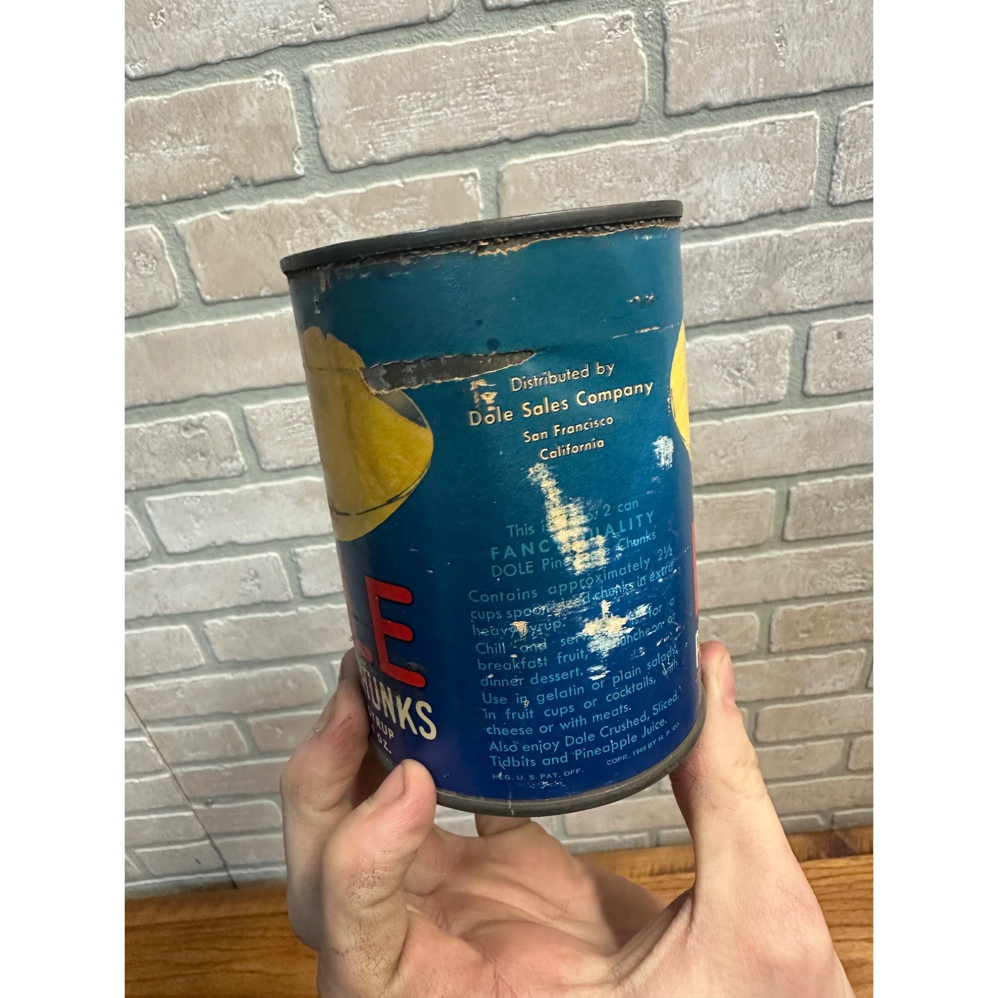 Vintage 1940s Dole Pineapple Chunks Paper Label Tin Can Advertising Kitchen